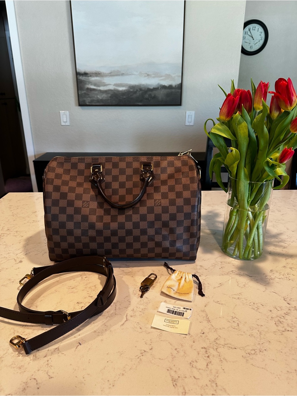 Authentic bandolier  Louis Vuitton Damier Ebene 35 bag